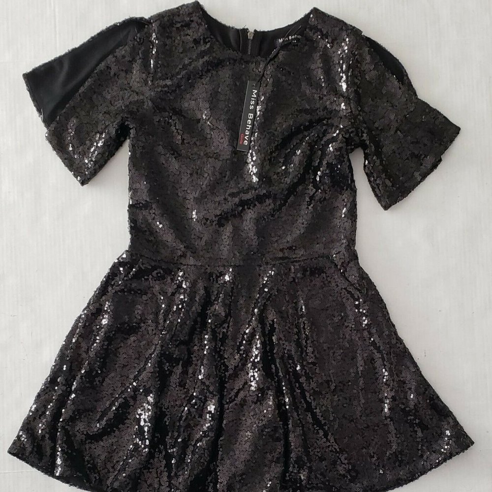 Miss Behave Girls Size 14 Romper Sequined Black
